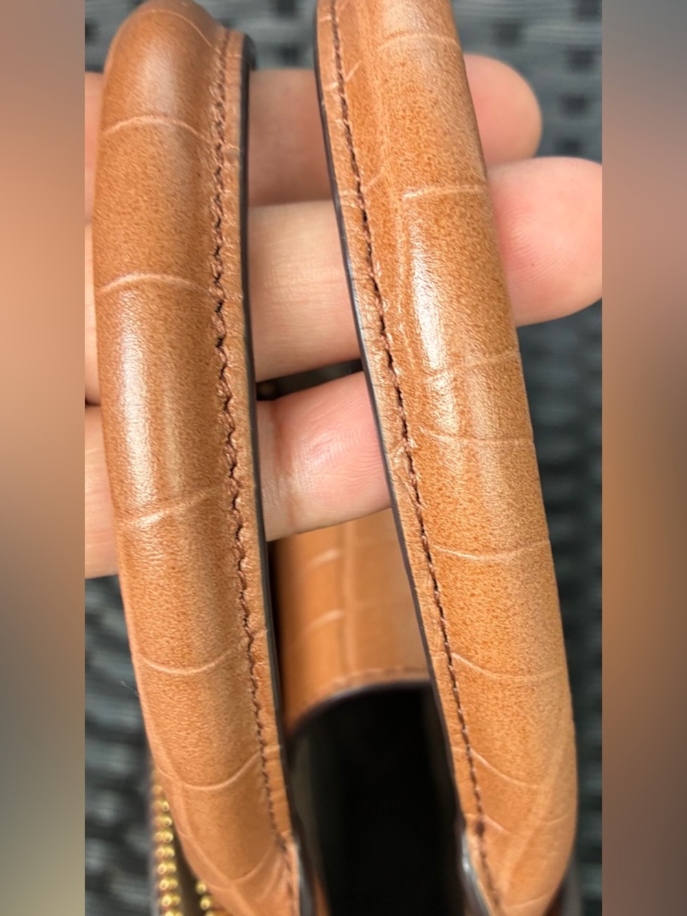 Michael Kors Cognac Croc-Embossed Top-Handle Satchel with Gold Hardware - Picture 10 of 11